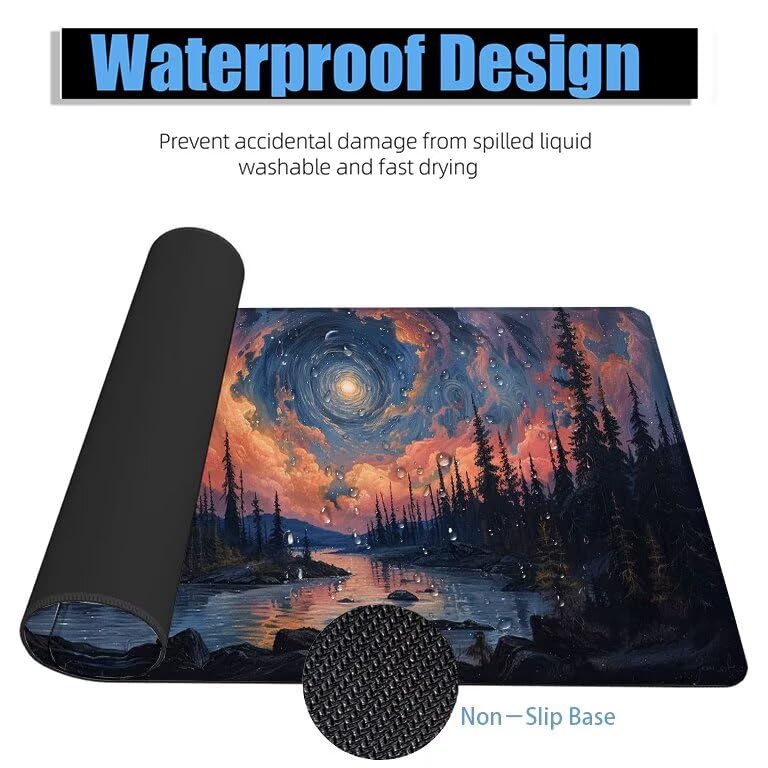 Schreibtischunterlage Sternenhimmel Mauspad XXL 150x80cm Mousepad Mond Gaming Mauspad mit Nicht rutschender Unterlage, Vernähte Kanten WassXerdicht Anti-Rutsch Maus Pad für PC, MacBook, Laptop F0-818 Bild 4