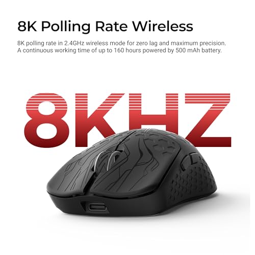 Keychron G5 8K Carbonfaser kabellos Gaming-Maus, DPI bis zu 30000, 43g Ultraleicht, 2,4 GHz/Bluetooth/USB-C, PAW3950-Sensor, RGB-LED, Esport Gaming Maus 8000 Hz für PC, Mac und Laptop – Schwarz Bild 2