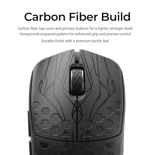 Keychron G5 8K Carbonfaser kabellos Gaming-Maus, DPI bis zu 30000, 43g Ultraleicht, 2,4 GHz/Bluetooth/USB-C, PAW3950-Sensor, RGB-LED, Esport Gaming Maus 8000 Hz für PC, Mac und Laptop – Schwarz Bild 3