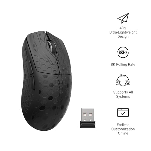 Keychron G5 8K Carbonfaser kabellos Gaming-Maus, DPI bis zu 30000, 43g Ultraleicht, 2,4 GHz/Bluetooth/USB-C, PAW3950-Sensor, RGB-LED, Esport Gaming Maus 8000 Hz für PC, Mac und Laptop – Schwarz Bild 5