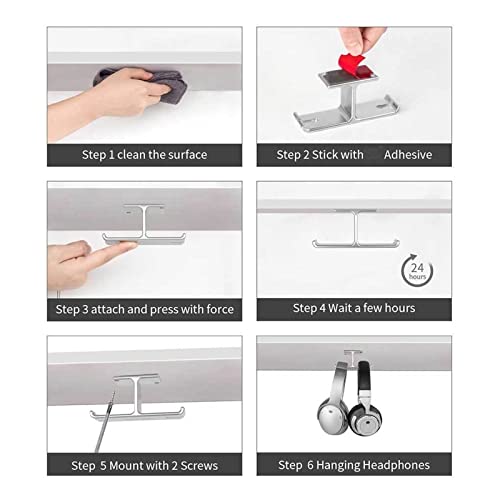 Kopfhörerständer, Auf Selbstklebender Halterung for Dual-Headsets, PC-Gaming-Zubehör mit Kabel-Organizer-Halterung(Black) Bild 7