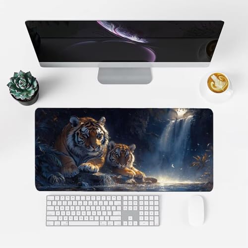 Der Tiger Mauspad 900x500x3mm, Mousepad Gaming Mauspad Tier Mousepad XXL, Mouse Pad mit Vernähten Kanten und rutschfeste Gummibasis, Schreibtisch Zubehör, Maus Pad für Gaming Tastatur und Maus, f-224 Bild 2