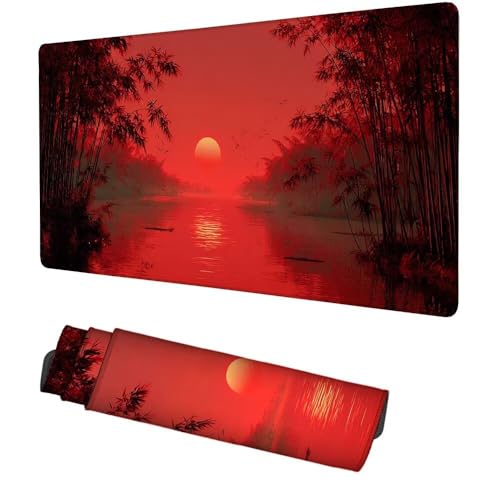 Sonnenuntergang Mauspad 900x500x3mm, Mousepad Gaming Mauspad rot Mousepad XXL, Mouse Pad mit Vernähten Kanten und rutschfeste Gummibasis, Schreibtisch Zubehör, für Gaming Tastatur und Maus, f-246 Bild 1