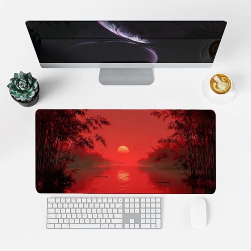 Sonnenuntergang Mauspad 900x500x3mm, Mousepad Gaming Mauspad rot Mousepad XXL, Mouse Pad mit Vernähten Kanten und rutschfeste Gummibasis, Schreibtisch Zubehör, für Gaming Tastatur und Maus, f-246 Bild 2