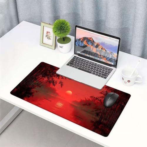 Sonnenuntergang Mauspad 900x500x3mm, Mousepad Gaming Mauspad rot Mousepad XXL, Mouse Pad mit Vernähten Kanten und rutschfeste Gummibasis, Schreibtisch Zubehör, für Gaming Tastatur und Maus, f-246 Bild 3
