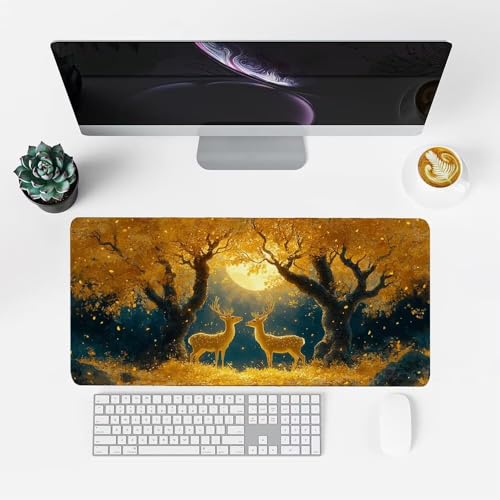 Hirsch Mauspad 900x500x3mm, Mousepad Gaming Mauspad Orange Mousepad XXL, Mouse Pad mit Vernähten Kanten und rutschfeste Gummibasis, Schreibtisch Zubehör, Maus Pad für Gaming Tastatur und Maus, f-230 Bild 2