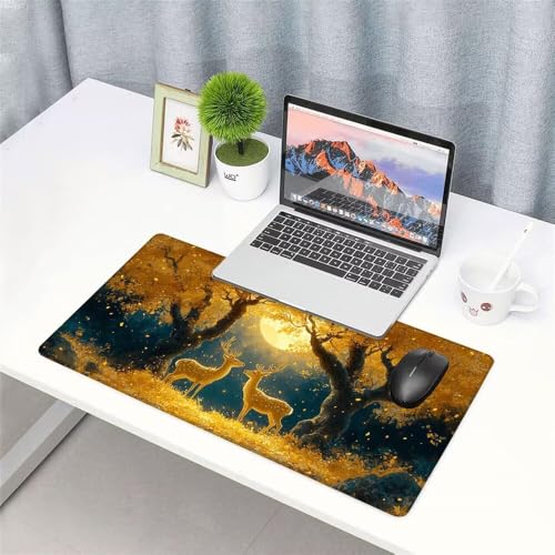 Hirsch Mauspad 900x500x3mm, Mousepad Gaming Mauspad Orange Mousepad XXL, Mouse Pad mit Vernähten Kanten und rutschfeste Gummibasis, Schreibtisch Zubehör, Maus Pad für Gaming Tastatur und Maus, f-230 Bild 3