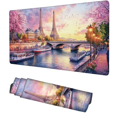 Sonnenuntergang Mauspad 900x500x3mm, Mousepad Gaming Mauspad Der Turm Mousepad XXL, Mouse Pad mit Vernähten Kanten und Rutschfeste Gummibasis, Schreibtisch Zubehör, für Gaming Tastatur und Maus, f-252 Bild 1