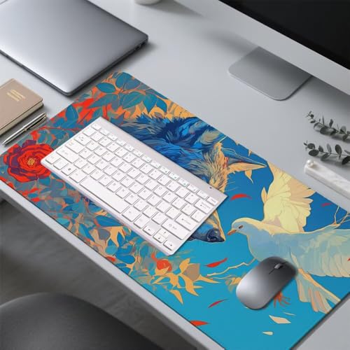 Wolf Mauspad 900x500x3mm, Mousepad Gaming Mauspad Vogel Mousepad XXL, Mouse Pad mit Vernähten Kanten und rutschfeste Gummibasis, Schreibtisch Zubehör, Maus Pad für Gaming Tastatur und Maus, f-222 Bild 4