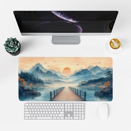 Sonnenuntergang Mauspad 900x500x3mm, Mousepad Gaming Mauspad Hafen Mousepad XXL, Mouse Pad mit Vernähten Kanten und rutschfeste Gummibasis, Schreibtisch Zubehör, für Gaming Tastatur und Maus, f-248 Bild 2
