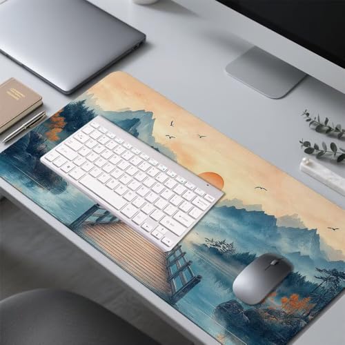 Sonnenuntergang Mauspad 900x500x3mm, Mousepad Gaming Mauspad Hafen Mousepad XXL, Mouse Pad mit Vernähten Kanten und rutschfeste Gummibasis, Schreibtisch Zubehör, für Gaming Tastatur und Maus, f-248 Bild 4