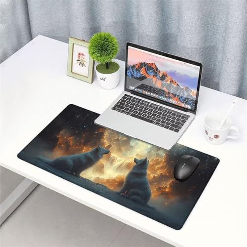 Wolf Mauspad 900x500x3mm, Mousepad Gaming Mauspad Wasserfall Mousepad XXL, Mouse Pad mit Vernähten Kanten und Rutschfeste Gummibasis, Schreibtisch Zubehör, Maus Pad für Gaming Tastatur und Maus, f-218 Bild 3