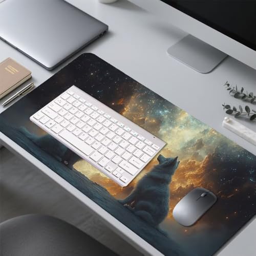 Wolf Mauspad 900x500x3mm, Mousepad Gaming Mauspad Wasserfall Mousepad XXL, Mouse Pad mit Vernähten Kanten und Rutschfeste Gummibasis, Schreibtisch Zubehör, Maus Pad für Gaming Tastatur und Maus, f-218 Bild 4