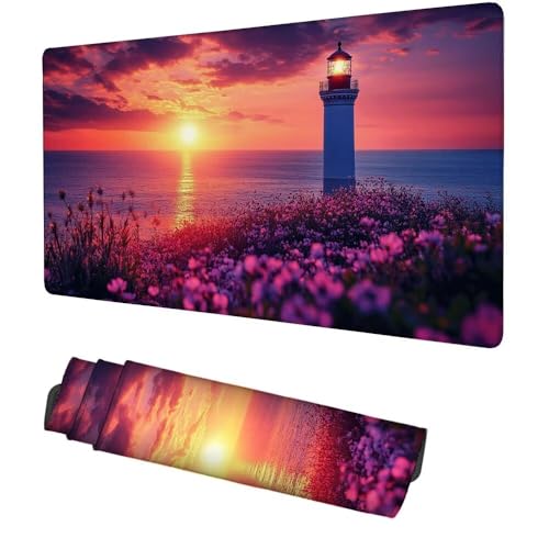 Sonnenuntergang Mauspad 900x500x3mm, Mousepad Gaming Mauspad Leuchtturm Mousepad XXL, Mouse Pad mit Vernähten Kanten und Gummibasis, Schreibtisch Zubehör, für Gaming Tastatur und Maus, f-242 Bild 1