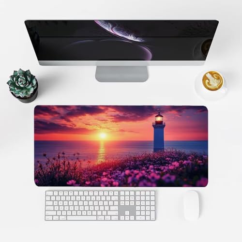 Sonnenuntergang Mauspad 900x500x3mm, Mousepad Gaming Mauspad Leuchtturm Mousepad XXL, Mouse Pad mit Vernähten Kanten und Gummibasis, Schreibtisch Zubehör, für Gaming Tastatur und Maus, f-242 Bild 2