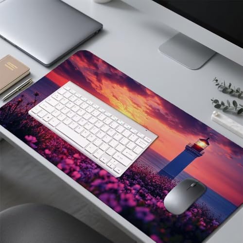 Sonnenuntergang Mauspad 900x500x3mm, Mousepad Gaming Mauspad Leuchtturm Mousepad XXL, Mouse Pad mit Vernähten Kanten und Gummibasis, Schreibtisch Zubehör, für Gaming Tastatur und Maus, f-242 Bild 4