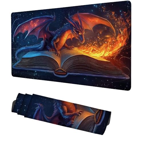Drache Mauspad 900x500x3mm, Mousepad Gaming Mauspad Feuer Mousepad XXL, Mouse Pad mit Vernähten Kanten und rutschfeste Gummibasis, Schreibtisch Zubehör, Maus Pad für Gaming Tastatur und Maus, f-228 Bild 1