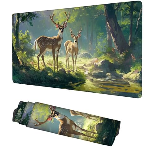 Hirsch Mauspad 900x500x3mm, Mousepad Gaming Mauspad Grün Mousepad XXL, Mouse Pad mit Vernähten Kanten und rutschfeste Gummibasis, Schreibtisch Zubehör, Maus Pad für Gaming Tastatur und Maus, f-236 Bild 1