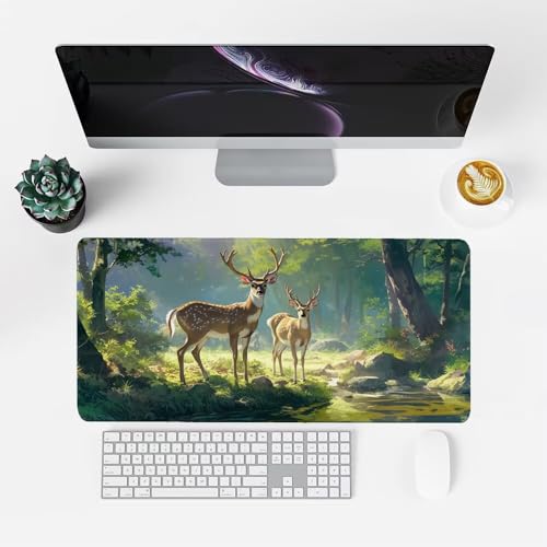 Hirsch Mauspad 900x500x3mm, Mousepad Gaming Mauspad Grün Mousepad XXL, Mouse Pad mit Vernähten Kanten und rutschfeste Gummibasis, Schreibtisch Zubehör, Maus Pad für Gaming Tastatur und Maus, f-236 Bild 2