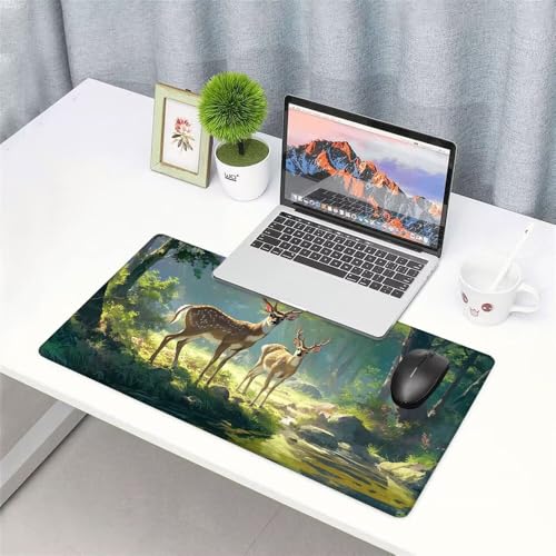 Hirsch Mauspad 900x500x3mm, Mousepad Gaming Mauspad Grün Mousepad XXL, Mouse Pad mit Vernähten Kanten und rutschfeste Gummibasis, Schreibtisch Zubehör, Maus Pad für Gaming Tastatur und Maus, f-236 Bild 3