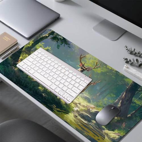 Hirsch Mauspad 900x500x3mm, Mousepad Gaming Mauspad Grün Mousepad XXL, Mouse Pad mit Vernähten Kanten und rutschfeste Gummibasis, Schreibtisch Zubehör, Maus Pad für Gaming Tastatur und Maus, f-236 Bild 4
