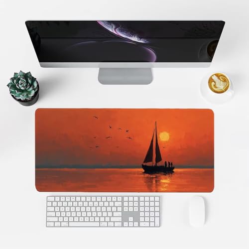 Sonnenuntergang Mauspad 900x500x3mm, Mousepad Gaming Mauspad Schiff Mousepad XXL, Mouse Pad mit Vernähten Kanten und rutschfeste Gummibasis, Schreibtisch Zubehör, für Gaming Tastatur und Maus, f-240 Bild 2