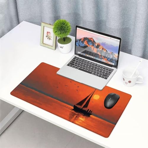 Sonnenuntergang Mauspad 900x500x3mm, Mousepad Gaming Mauspad Schiff Mousepad XXL, Mouse Pad mit Vernähten Kanten und rutschfeste Gummibasis, Schreibtisch Zubehör, für Gaming Tastatur und Maus, f-240 Bild 3