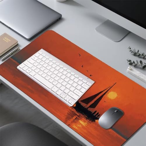 Sonnenuntergang Mauspad 900x500x3mm, Mousepad Gaming Mauspad Schiff Mousepad XXL, Mouse Pad mit Vernähten Kanten und rutschfeste Gummibasis, Schreibtisch Zubehör, für Gaming Tastatur und Maus, f-240 Bild 4