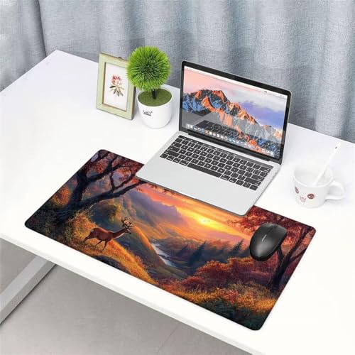Hirsch Mauspad 900x500x3mm, Mousepad Gaming Mauspad Sonnenuntergang Mousepad XXL, Mouse Pad mit Vernähten Kanten und rutschfeste Gummibasis, Schreibtisch Zubehör, für Gaming Tastatur und Maus, f-234 Bild 3