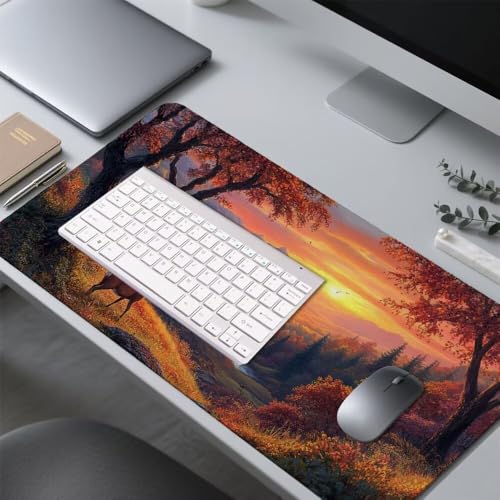 Hirsch Mauspad 900x500x3mm, Mousepad Gaming Mauspad Sonnenuntergang Mousepad XXL, Mouse Pad mit Vernähten Kanten und rutschfeste Gummibasis, Schreibtisch Zubehör, für Gaming Tastatur und Maus, f-234 Bild 4