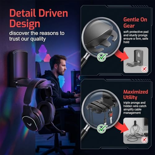 Faltbar & Klein Headset Halterung, Kopfhörer Halter - Selbstklebender Gaming Headset Ständer für Schreibtisch/Wand, Kopfhörerhalter Headphone Haken Kleben für Airpods Max, Gaming Zubehör Bild 3