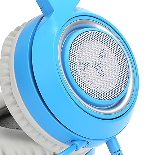 Cuifati 40-mm-Gaming-Headset, 3,5-mm-Stereo-Katzenohrkopfhörer mit LED-Licht und Abnehmbaren Ohren, PC-Mobiltelefon (Blue) Bild 6