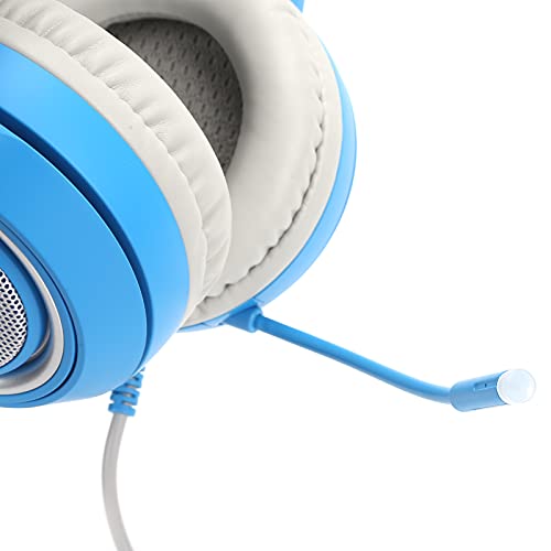 Cuifati 40-mm-Gaming-Headset, 3,5-mm-Stereo-Katzenohrkopfhörer mit LED-Licht und Abnehmbaren Ohren, PC-Mobiltelefon (Blue) Bild 7