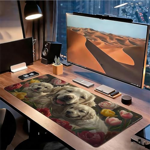 Gaming Mauspad XXL 1600x800x3mm Hund Mousepad, Große Speed rutschfeste Schreibtischunterlage Blume Verbessert Präzision und Geschwindigkeit mit Stoßdämpfung für Tastatur und Maus Homeoffice xg-833 Bild 3