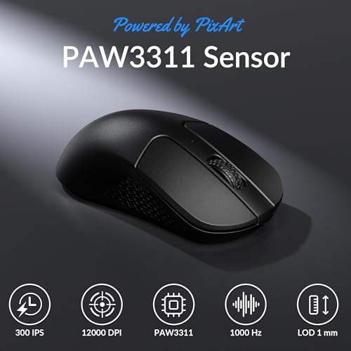 Keychron M3 Kabellose optische Maus, 2.4 GHz/Bluetooth 5.2, 1000 Hz, programmierbarer, PixArt 3311 Sensor, 12000 DPI/300 IPS, leicht und ergonomisch, Gaming-Maus für Windows, Mac und Linux – Schwarz Bild 2