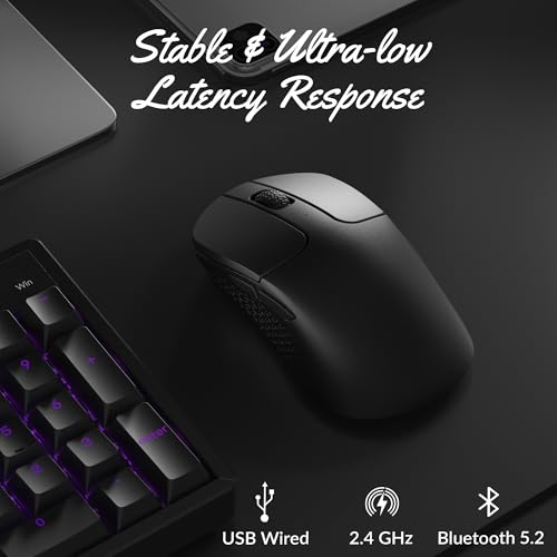 Keychron M3 Kabellose optische Maus, 2.4 GHz/Bluetooth 5.2, 1000 Hz, programmierbarer, PixArt 3311 Sensor, 12000 DPI/300 IPS, leicht und ergonomisch, Gaming-Maus für Windows, Mac und Linux – Schwarz Bild 3