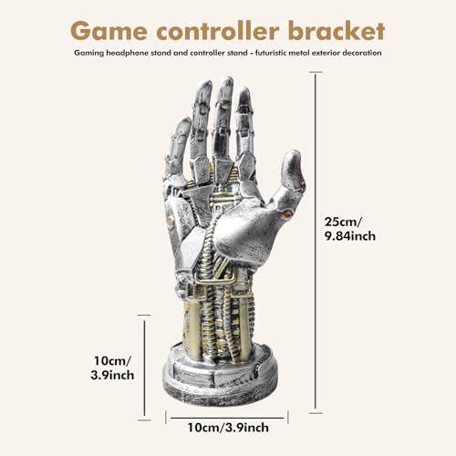 BORDEAG Cyberpunk Kopfhörerständer, Kopfhörer und Controller Halter aus Hochwertigem Harz und Metalloptik, Gaming Headset Halterung und Controller Ständer, Geeignet für Vitrine Schreibtischdekoration Bild 2
