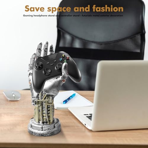BORDEAG Cyberpunk Kopfhörerständer, Kopfhörer und Controller Halter aus Hochwertigem Harz und Metalloptik, Gaming Headset Halterung und Controller Ständer, Geeignet für Vitrine Schreibtischdekoration Bild 5