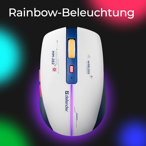 Defender Dila MM-282 Kabellose Gaming Maus, RGB Beleuchtung, 1800 DPI, 500 mAh Akku, 5 programmierbare Tasten, USB-C, 2.4 GHz Wireless Maus Bild 4