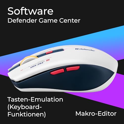 Defender Dila MM-282 Kabellose Gaming Maus, RGB Beleuchtung, 1800 DPI, 500 mAh Akku, 5 programmierbare Tasten, USB-C, 2.4 GHz Wireless Maus Bild 6