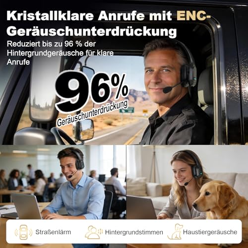 ShinePick Bluetooth Headset für LKW-Fahrer, Kabelloser EIN-Ohr-Kopfhörer mit Rauschunterdrückendem Mikrofon, Stummschalttaste, Freisprechen, 60 Std. Akkulaufzeit für Callcenter, Büro und Handy Bild 2