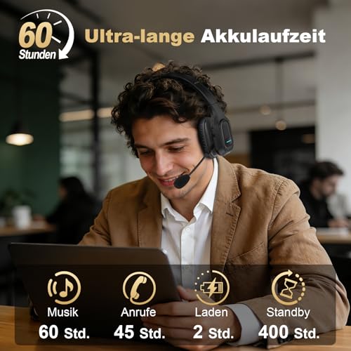 ShinePick Bluetooth Headset für LKW-Fahrer, Kabelloser EIN-Ohr-Kopfhörer mit Rauschunterdrückendem Mikrofon, Stummschalttaste, Freisprechen, 60 Std. Akkulaufzeit für Callcenter, Büro und Handy Bild 3