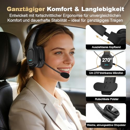 ShinePick Bluetooth Headset für LKW-Fahrer, Kabelloser EIN-Ohr-Kopfhörer mit Rauschunterdrückendem Mikrofon, Stummschalttaste, Freisprechen, 60 Std. Akkulaufzeit für Callcenter, Büro und Handy Bild 4