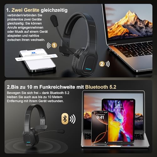 ShinePick Bluetooth Headset für LKW-Fahrer, Kabelloser EIN-Ohr-Kopfhörer mit Rauschunterdrückendem Mikrofon, Stummschalttaste, Freisprechen, 60 Std. Akkulaufzeit für Callcenter, Büro und Handy Bild 7