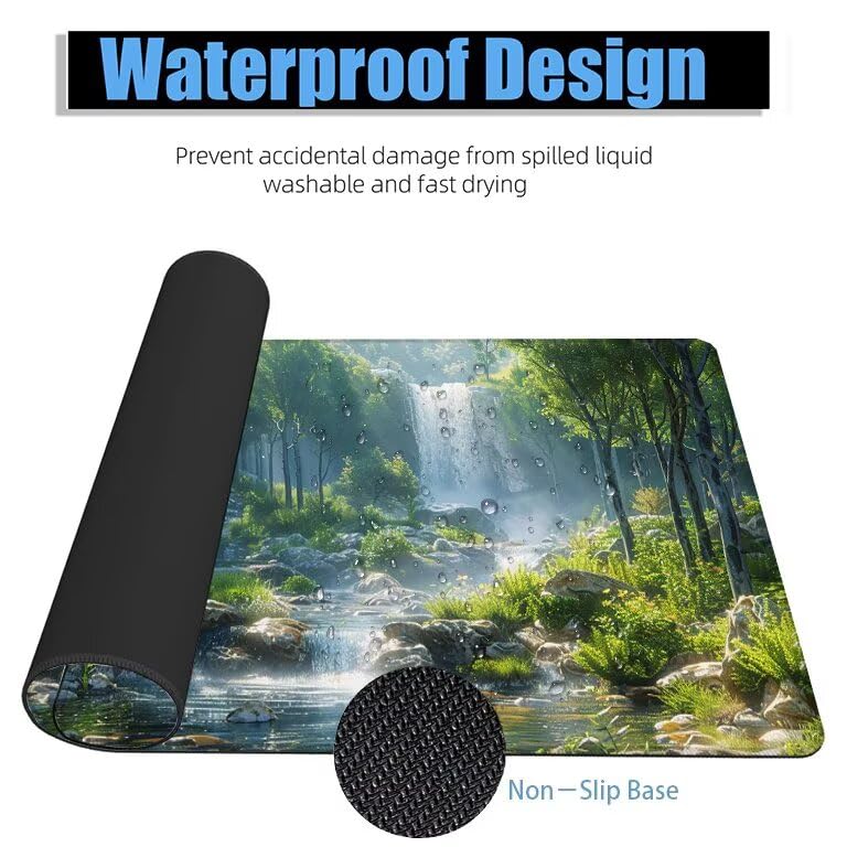 Schreibtischunterlage Grün Mauspad XXL 150x80cm Mousepad Fallen Gaming Mauspad mit Nicht rutschender Unterlage, Vernähte Kanten WassXerdicht Anti-Rutsch Maus Pad für Laptop, Office Geschenke F0-851 Bild 4