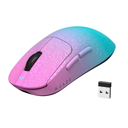 A.JAZZ AJ199 Carbonfaser-Gaming-Maus, Kabellos 2,4G/BT/USB-C Tri-Mode, Ultraleicht 55g, Optischer PixArt PAW3311-Sensor mit 24.000 DPI und 1.000 Polling (Rosa Blau) Bild 1