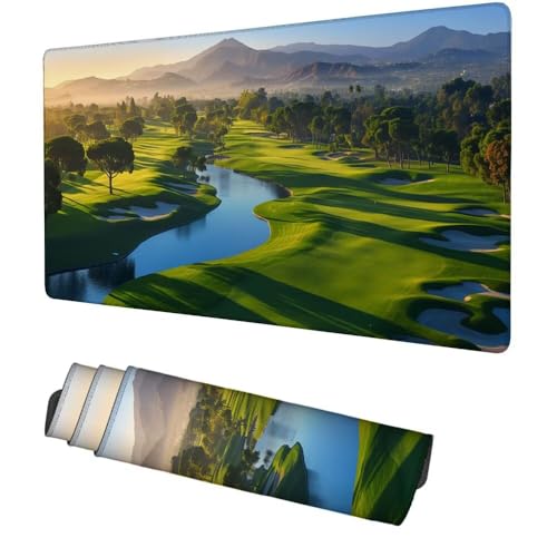 Grün Mauspad 900x500x3mm, Mousepad Gaming Mauspad Landschaft Mousepad XXL, Mouse Pad mit Vernähten Kanten und Rutschfeste Gummibasis, Schreibtisch Zubehör, Maus Pad für Gaming Tastatur und Maus, f-272 Bild 1