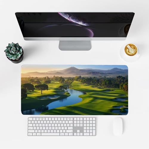 Grün Mauspad 900x500x3mm, Mousepad Gaming Mauspad Landschaft Mousepad XXL, Mouse Pad mit Vernähten Kanten und Rutschfeste Gummibasis, Schreibtisch Zubehör, Maus Pad für Gaming Tastatur und Maus, f-272 Bild 2