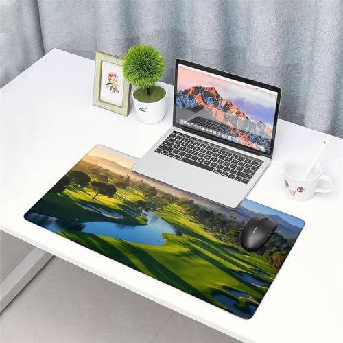 Grün Mauspad 900x500x3mm, Mousepad Gaming Mauspad Landschaft Mousepad XXL, Mouse Pad mit Vernähten Kanten und Rutschfeste Gummibasis, Schreibtisch Zubehör, Maus Pad für Gaming Tastatur und Maus, f-272 Bild 3