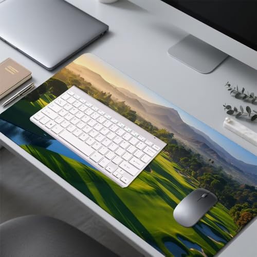Grün Mauspad 900x500x3mm, Mousepad Gaming Mauspad Landschaft Mousepad XXL, Mouse Pad mit Vernähten Kanten und Rutschfeste Gummibasis, Schreibtisch Zubehör, Maus Pad für Gaming Tastatur und Maus, f-272 Bild 4